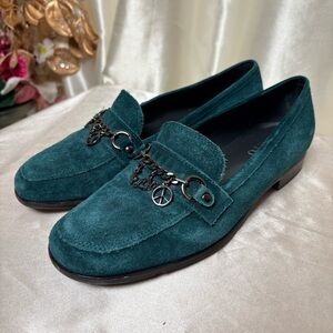 Franco Sarto Suede Teal Embellished Loafers- 7.5